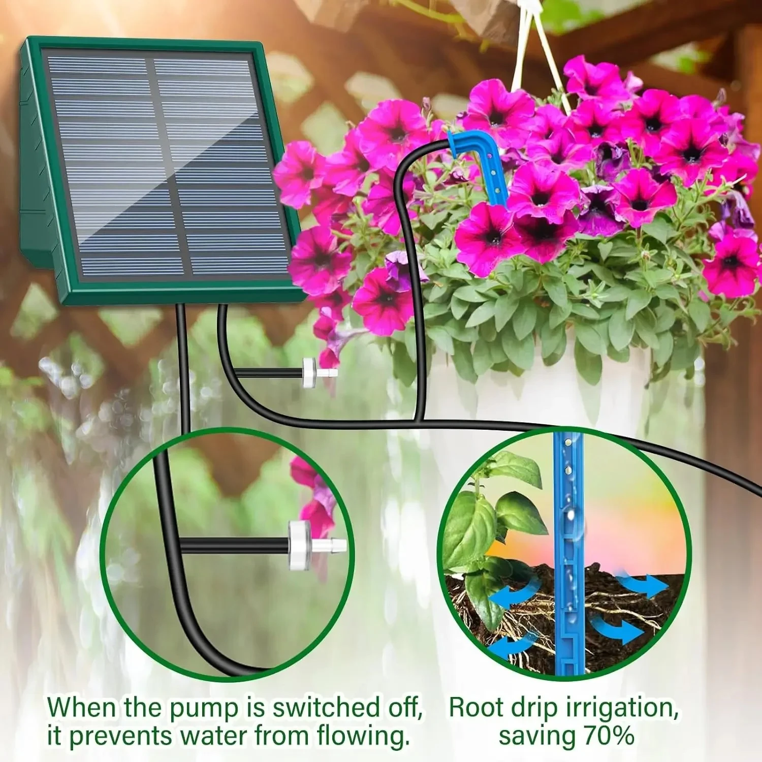 DIY Solar Drip Irrigation System Automatic Garden Watering Device for Potted Plants with Water Level Detection