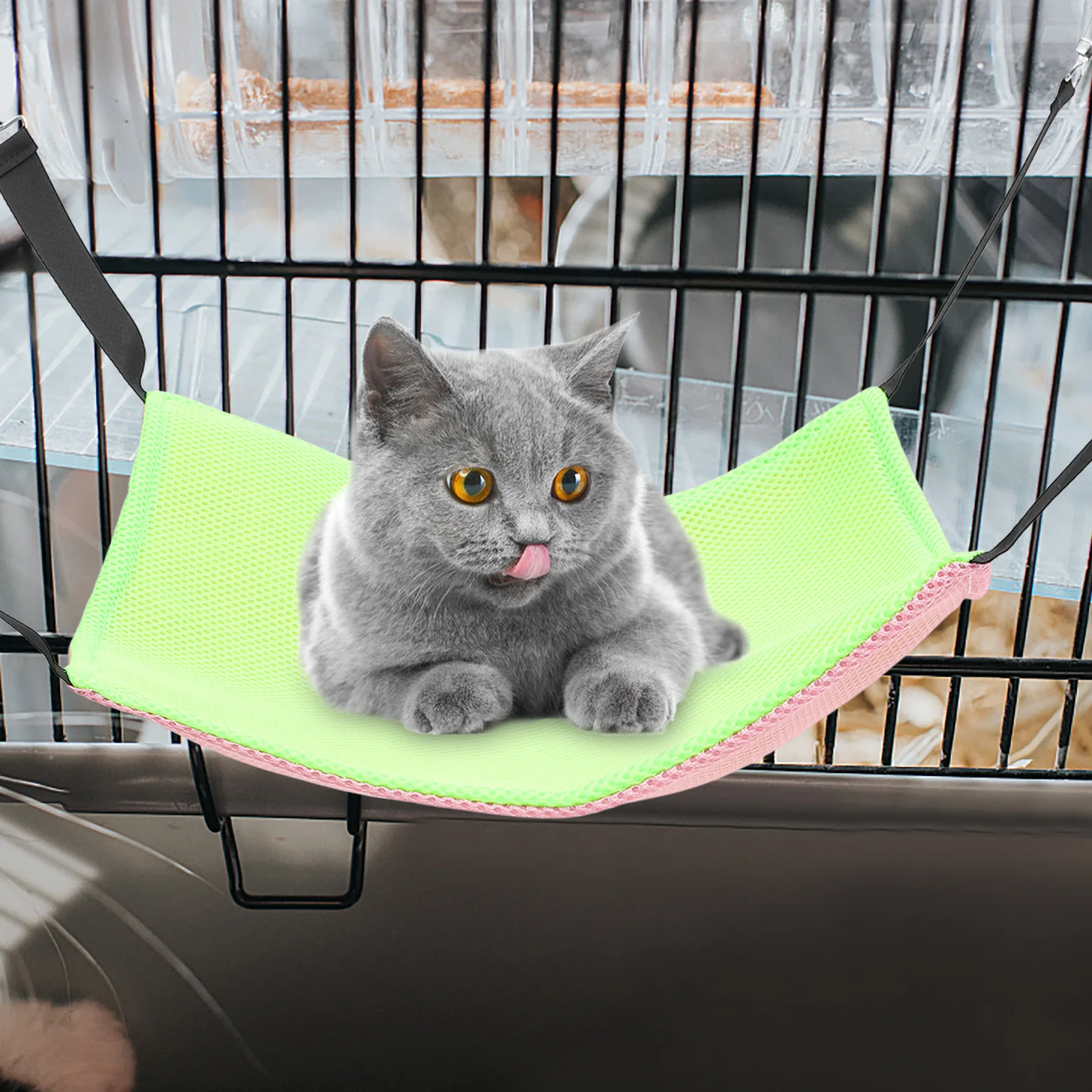

Cat Hammock Double Reversible Large Bed Wall Pet Beds Hammocks Cage Pink Orange Mesh Breathing Design Easy Install Practical Use
