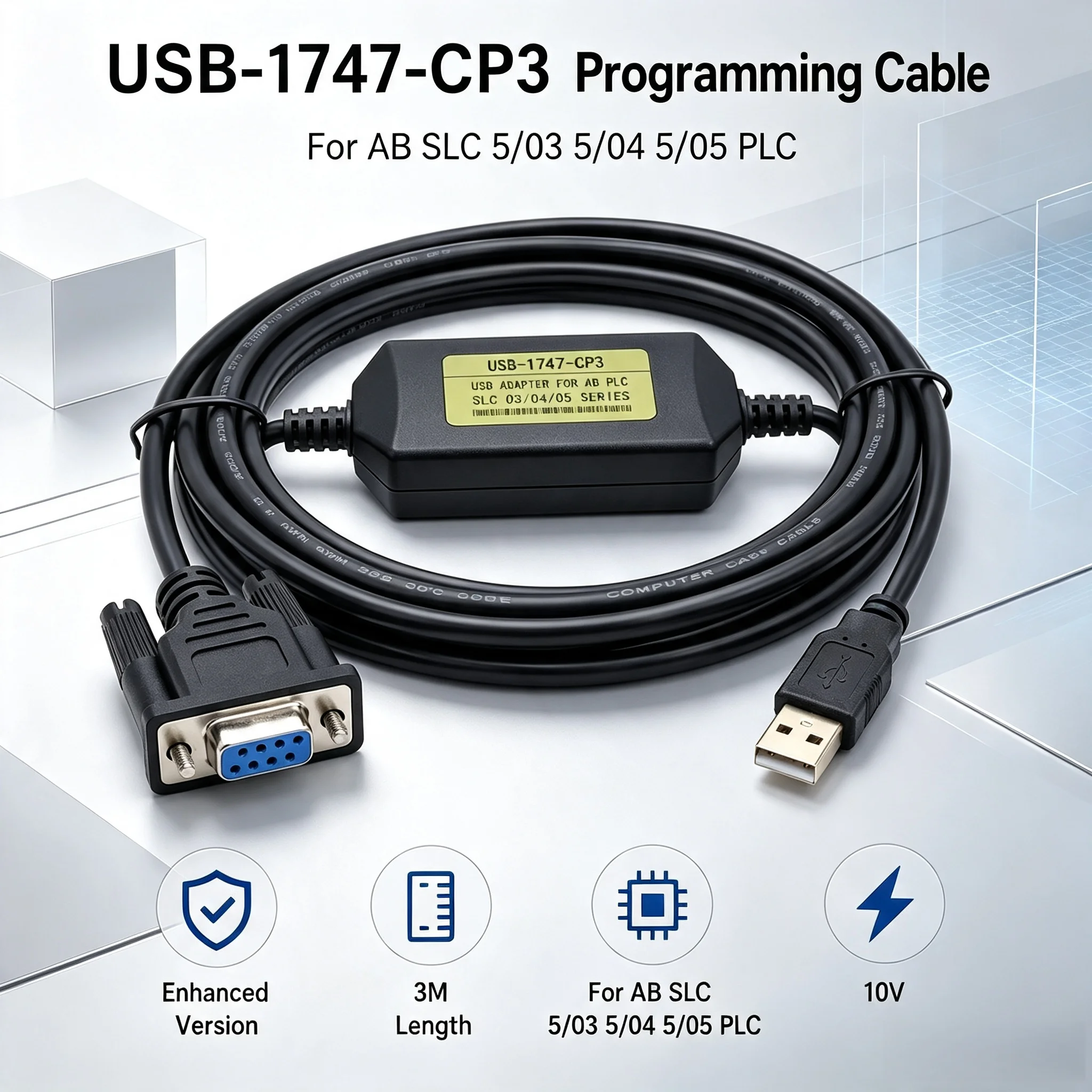 USB-1747-CP3 Programming Cable for Allen Bradley AB SLC 5/03 5/04 5/05 PLC, USB to DB9 Female, Enhanced Version, 3M