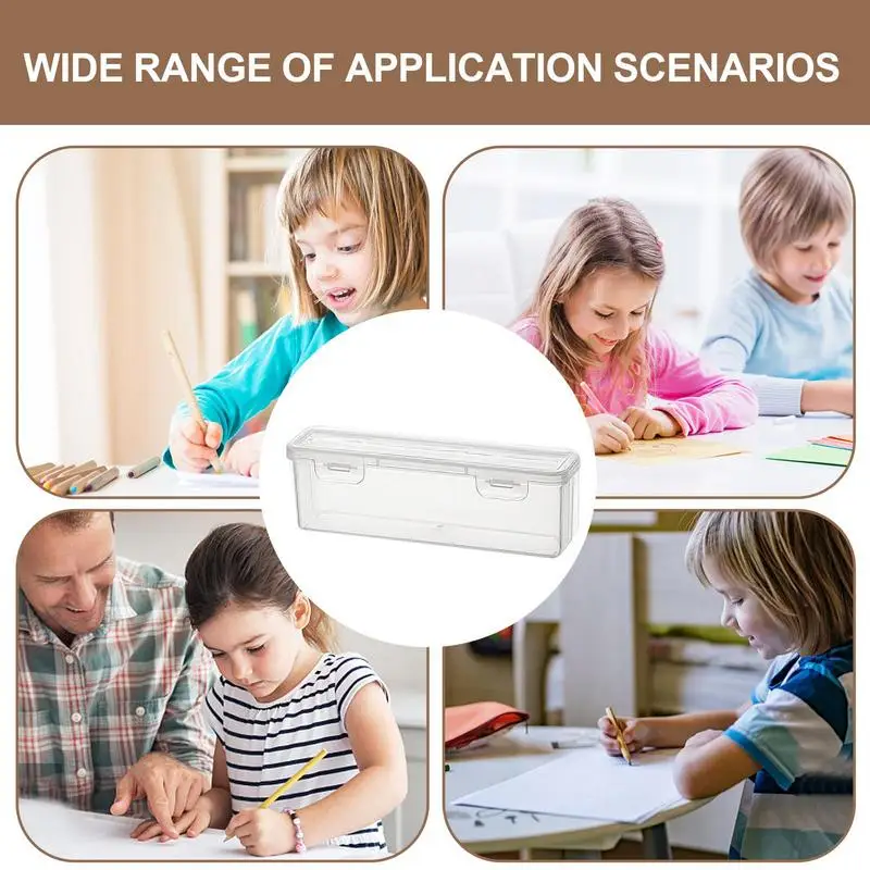 Clear Pencil Holder Box Snap-On Large Capacity Stationery Case With Lid Portable Space Saving Storage Holder For Home School