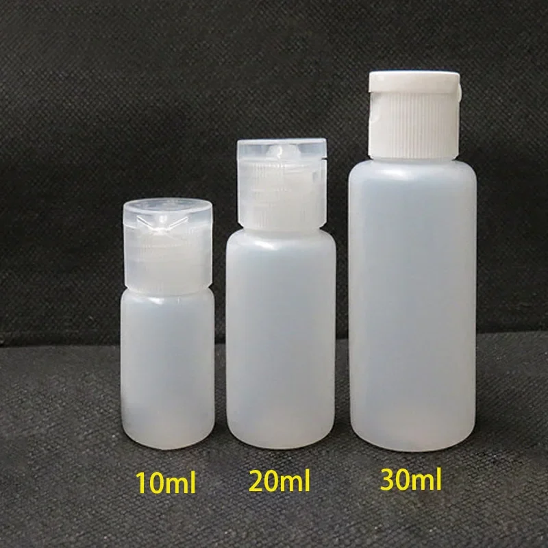 5pcs 10ml/20ml/30ml Plastic Squeezable PE Flip Lid Lotion Bottles  Cosmetic Sample Container Travel Liquid Refillable Vials Jar