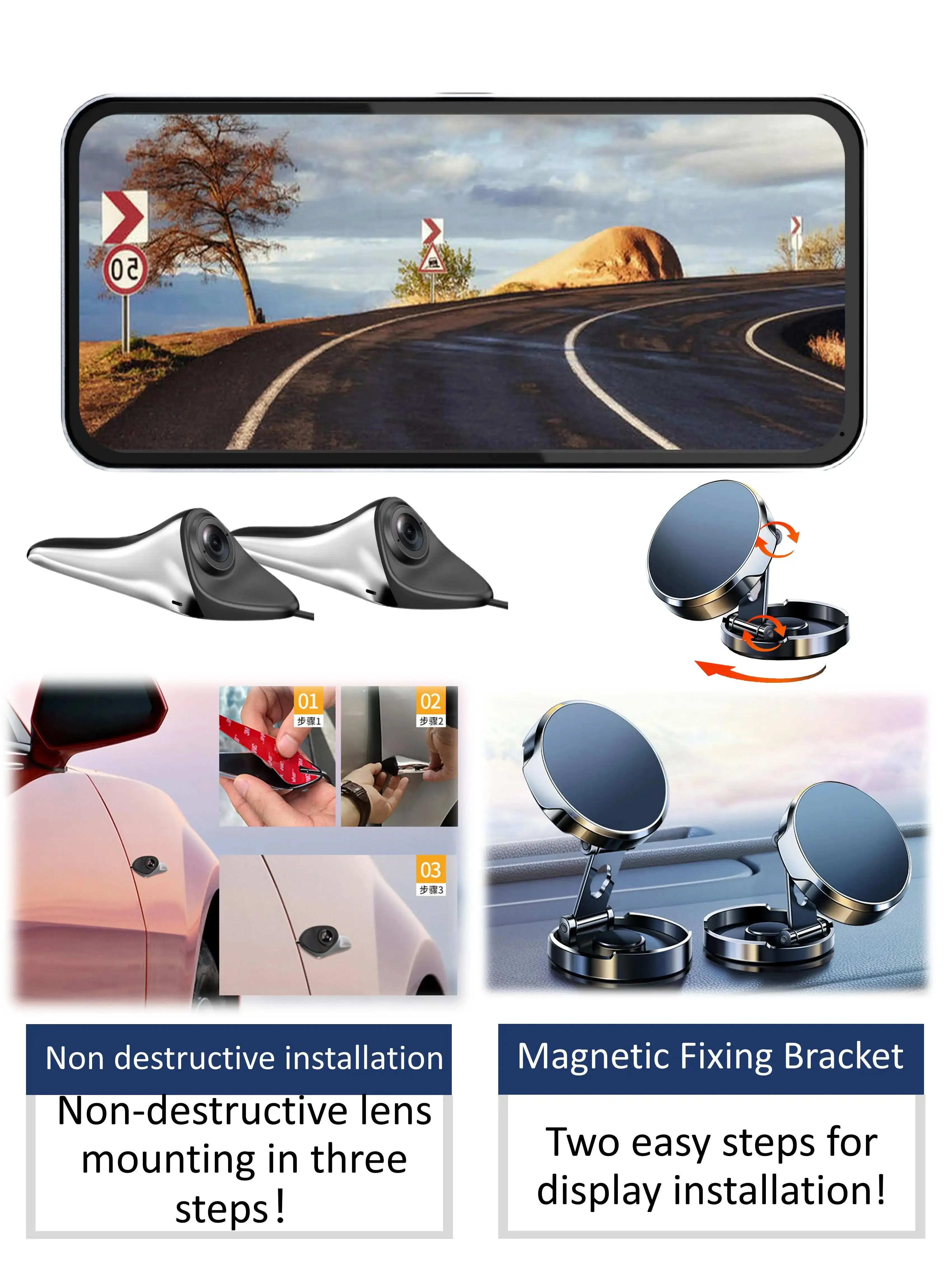 Full-Screen Touch Control 6.25 Inch Monitor 2 Lens Left and Right View Car Video Camera Recorder Car Electronic Rear View Mirror