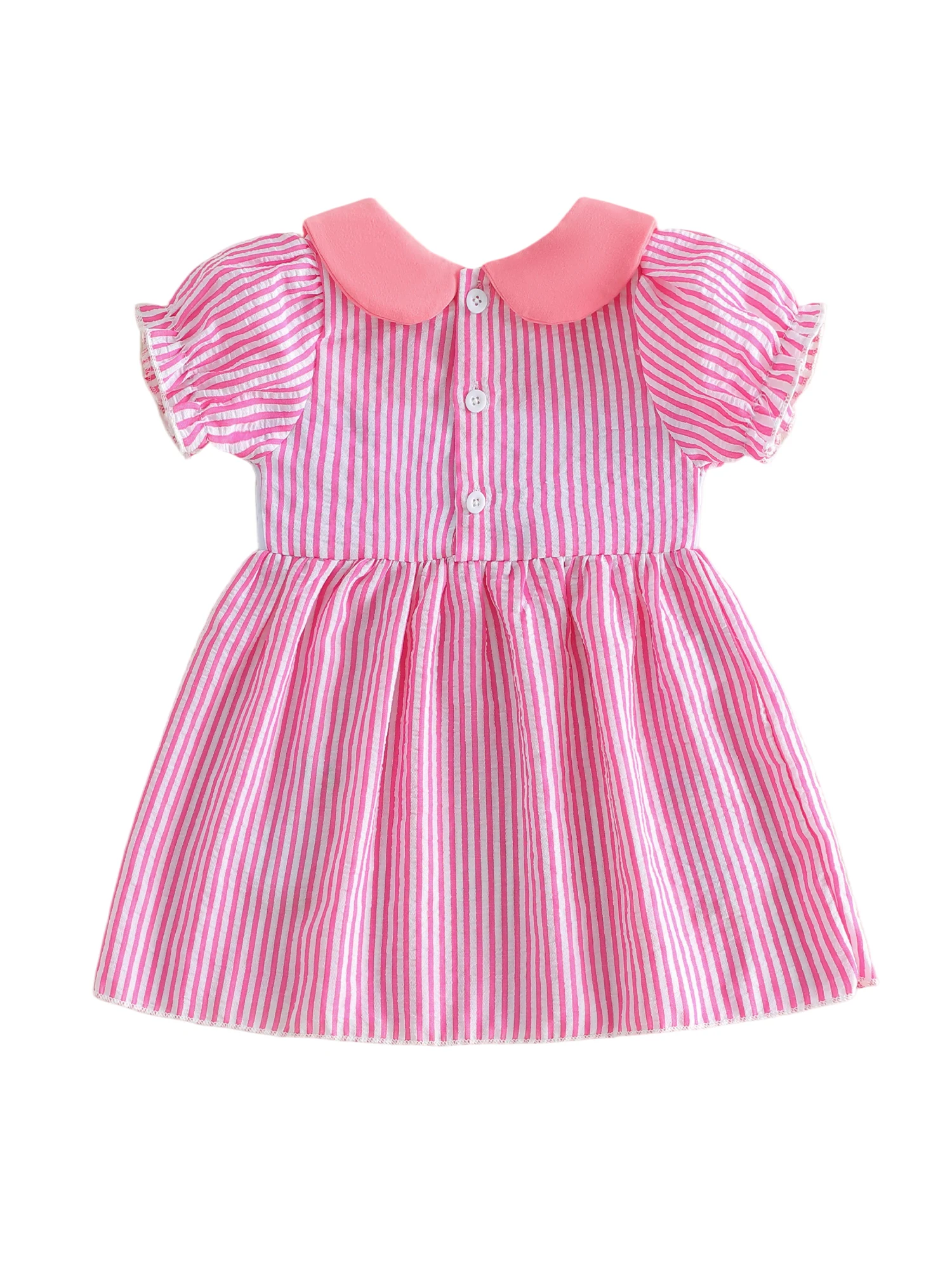 

Cute Toddler Girls Party Dress Sweet Floral Embroidery Puff Sleeve Peter Pan Collar Princess Dress with Bow Detail