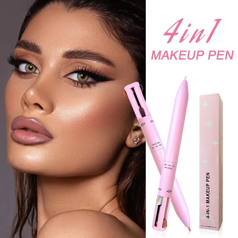 4-in-1 Makeup Pen-Highlighter, Lip Liner & Eyeliner in Matte Finish for All Skin Type Refillable Versatile Eyeliner Gel Makeup