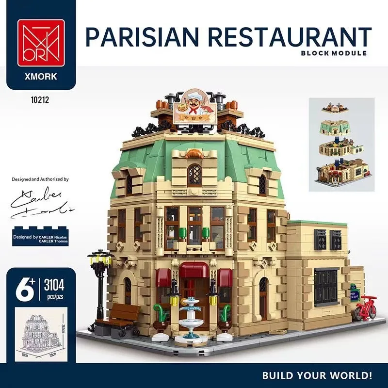 Xmork 10212 Parisian Restaurant Model Modular Street View Series DIY Toys Building Blocks Boy's Gift 3104Pcs