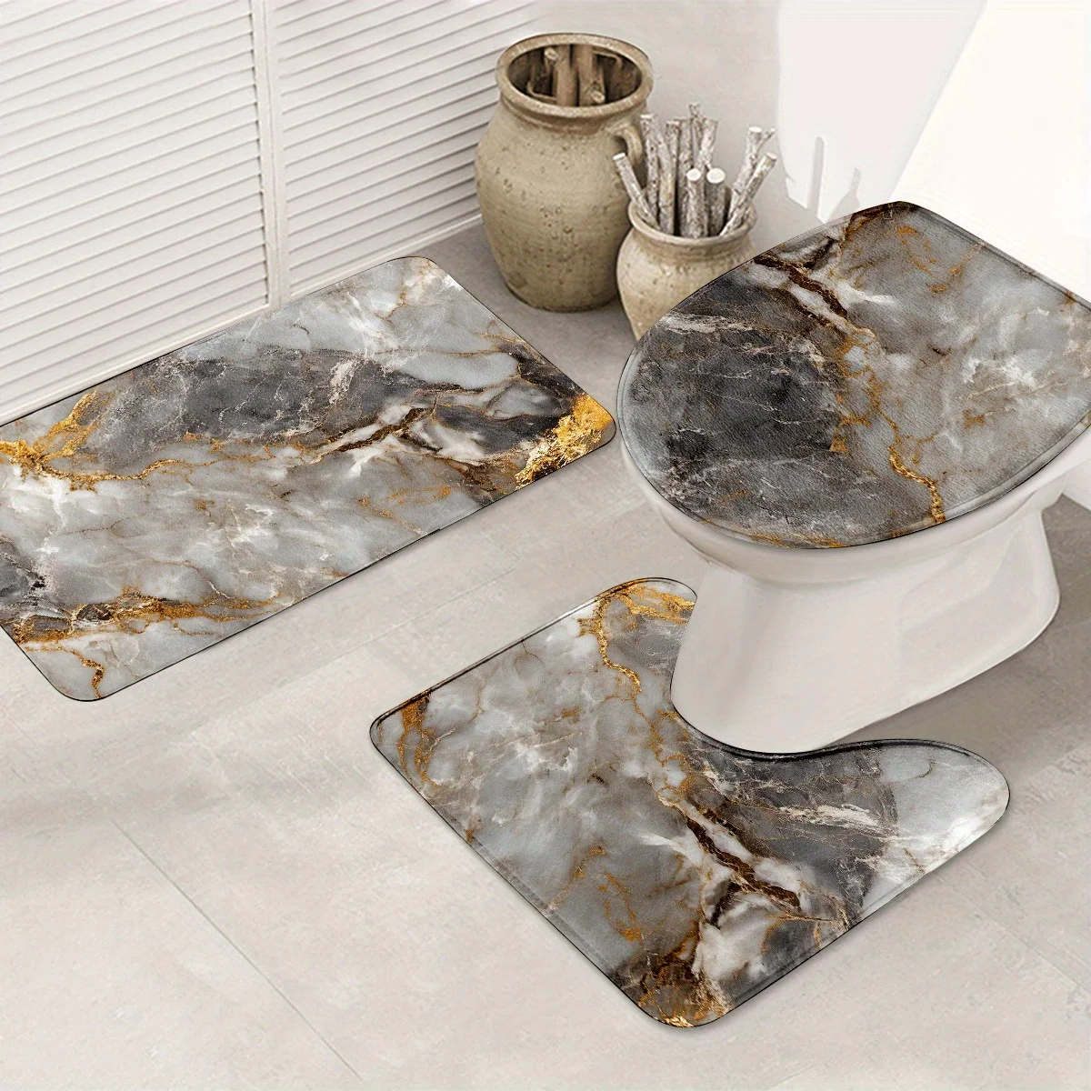

Набор из 3 предметов изысканных ковриков для ванной комнаты с мраморной текстурой, нескользящим ковриком, чехлом на сиденье унитаза и ковриком для ванной, украшение для ванной комнаты