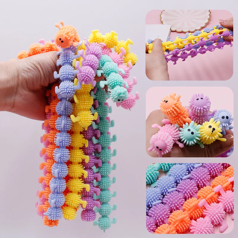 5Pcs 16 Knots Worm Noodle Relieves Stress Toy Caterpillar Stretch String TPR Rope for Kids Birthday Party Favors Pinata Fillers