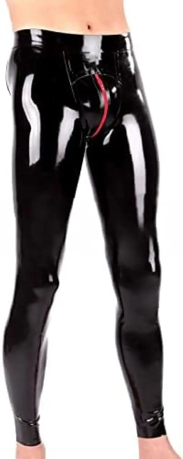 

Latex Leggings Men Latex Skinny 3D Cut Hips Cuts Crotch Zip Red Zip
