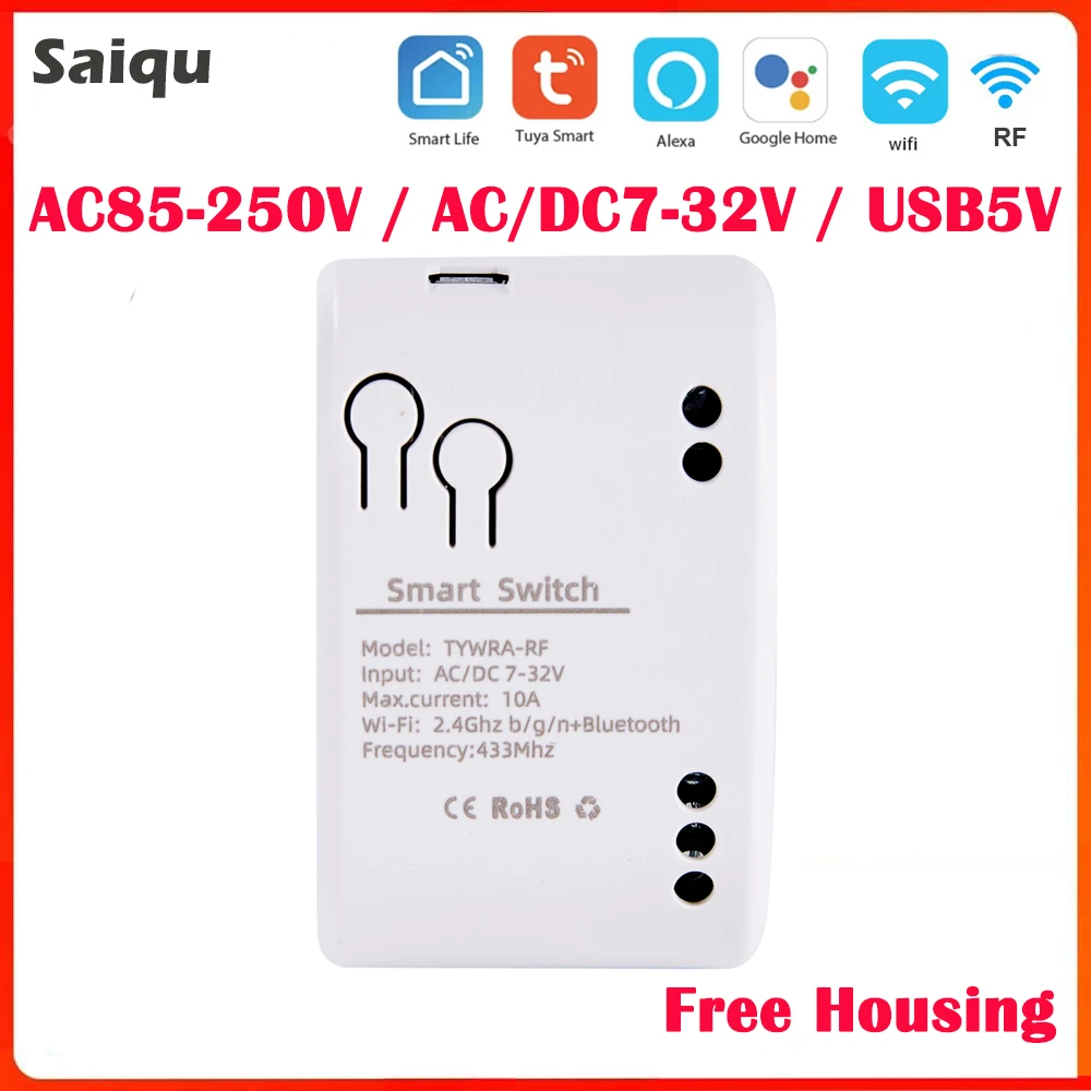 WiFi Tuya Smart 1CH Switch 220V 10A Relay Module APP Remote Control USB 5V 12V 24V 220V 85-250V RF433 Receiver Google Home Alexa