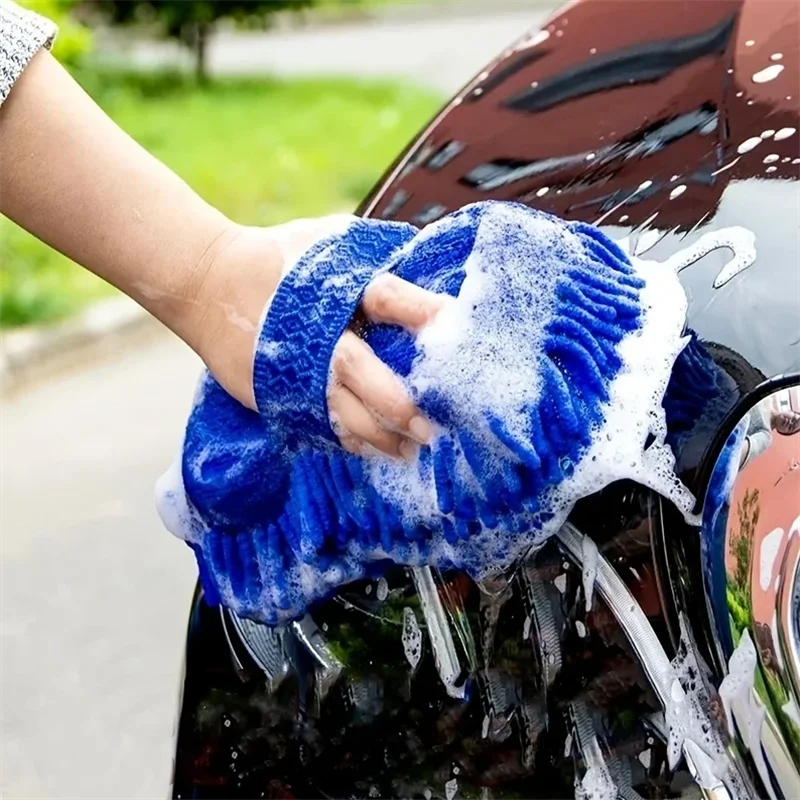 1 Pc Blue Microfiber Chenille Car Wash Sponge Care Washing Brush Pad Cleaning Tool Auto Washing Towel Gloves Styling Accessories