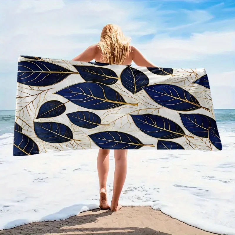 

1pc Super Soft Beach Towel - Modern leaf pattern design, polyester fabric, perfect for the pool, beach - Machine washable