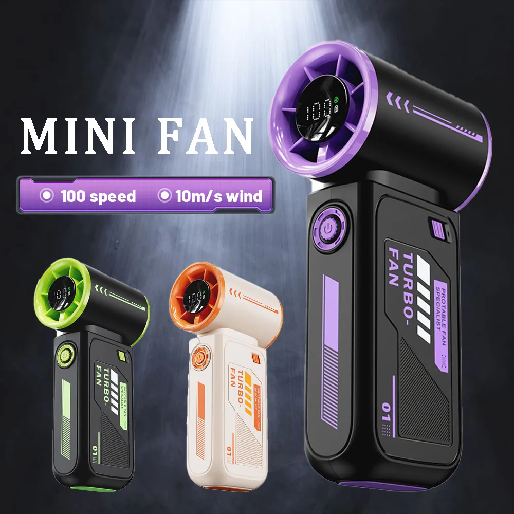 Mini TurboFan Adjustable 100 Speeds 10m/s Super wind 3600mAh USB Rechargeable Battery LED Display for Travel Outdoor Camping