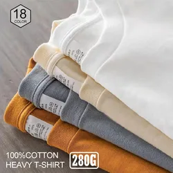 High Qualtity Oversized T-shirt for Men 280gsm Heavy Short Sleeve Tee Shirt Plain 100 Cotton Solid Color Brown White Black Tops