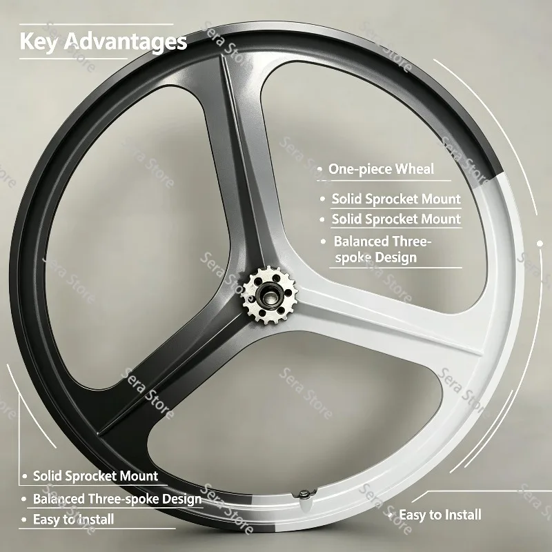 700C Fixed Gear Tri-spoke Integrated Wheel Set, Complete Front & Rear Wheels for Fixed Gear Bikes, Lightweight Cycling Parts