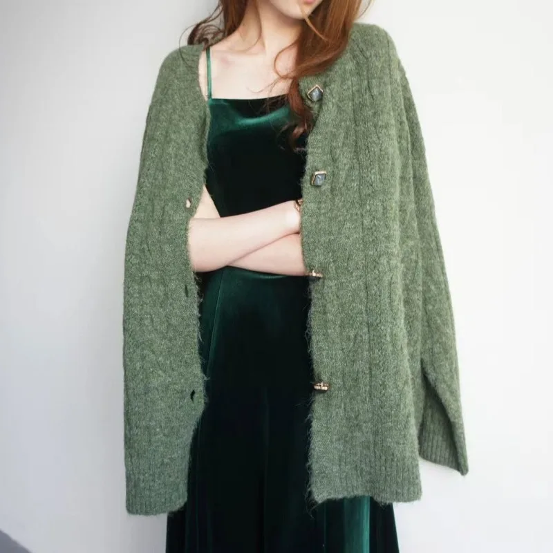 Dark Green Velvet Women Dresses A-line French Style Vintage Solid Vestidos Mujer Fashion Autumn Winter Long Dress