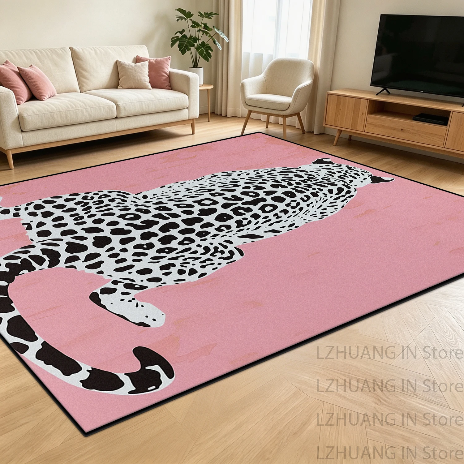 Ins Vintage Animal Art Large Size Bedroom Carpet Home Decor Pink Leopard Gaming Room Short Velvet Rug Fluffy Non-slip Floor Mat