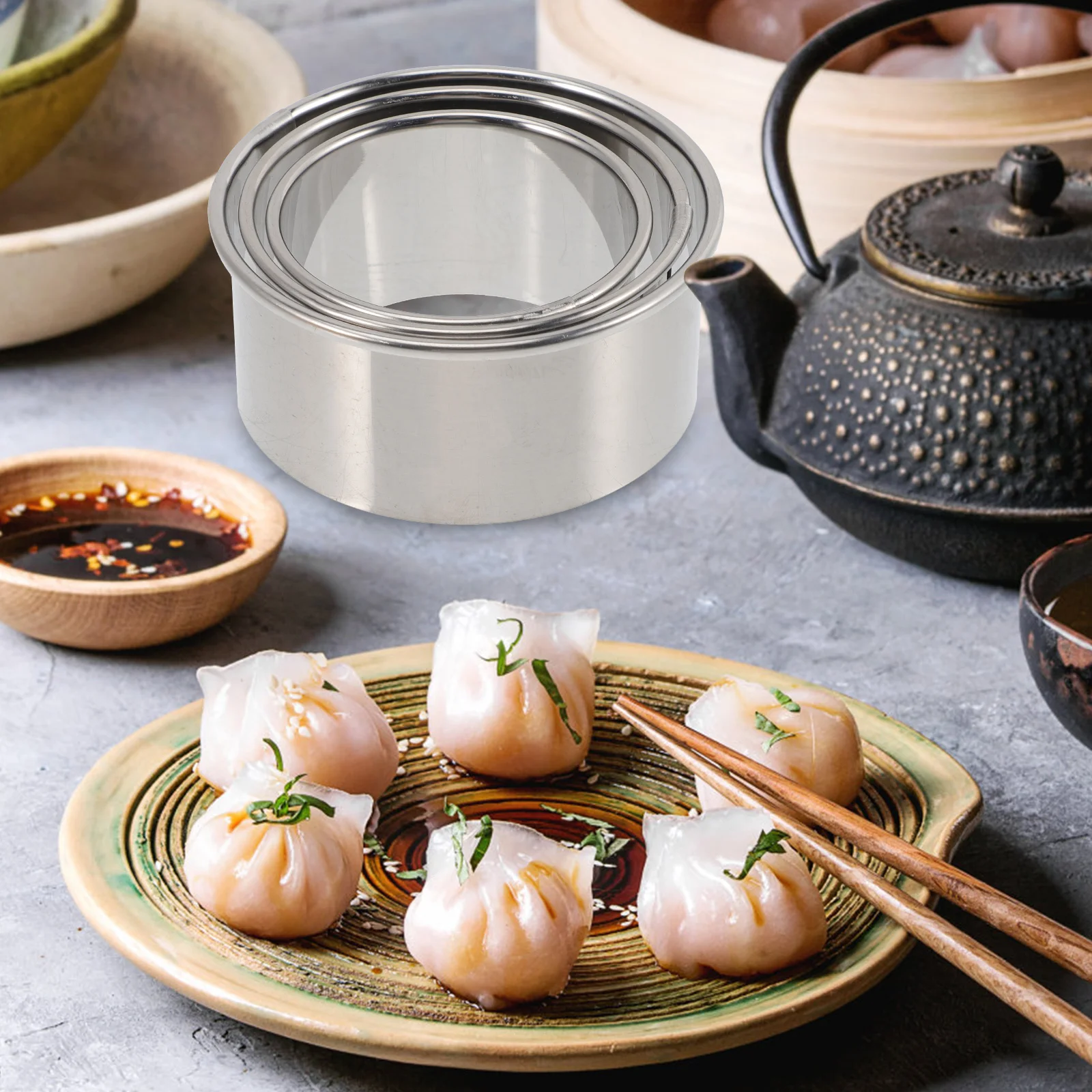 

9Pcs Dumpling Wrapper Molds Sturdy Kitchen Supplies Easy Use Cookie Biscuit Round Shapes Maker Dumpling Skin Cutter