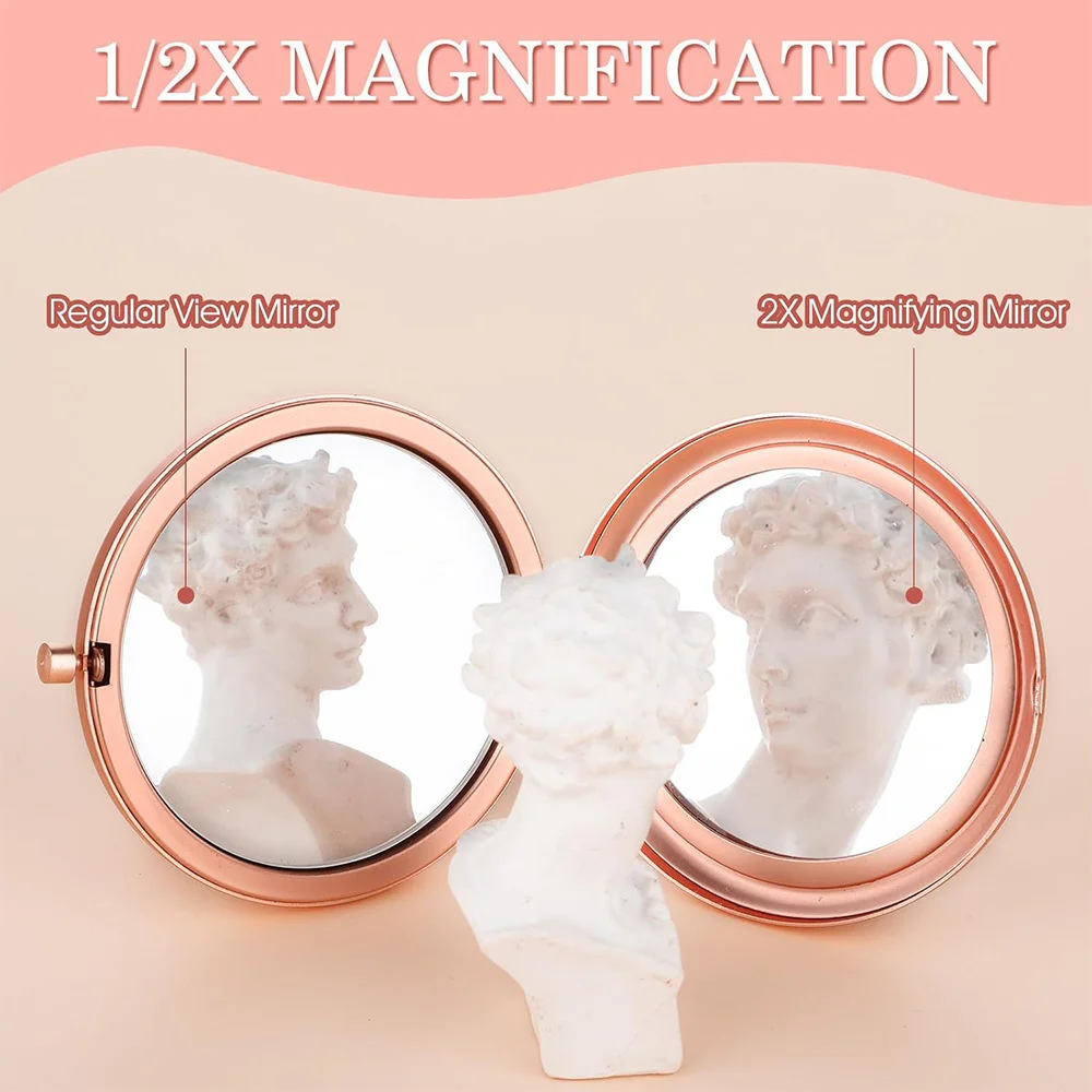 مرآة مكياج معدنية مستديرة للسفر، أداة تجميل محمولة مزدوجة الجانب، مرآة خارجية متينة، نمط منزل خبز الزنجبيل #3