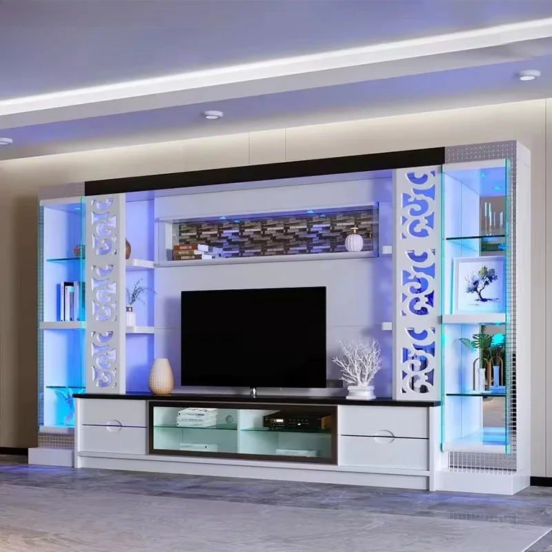 A Moderne minimalist ische ausziehbare weiße hölzerne TV-Schrank Glastür weiße Wandre gale Schlafzimmer Home Office