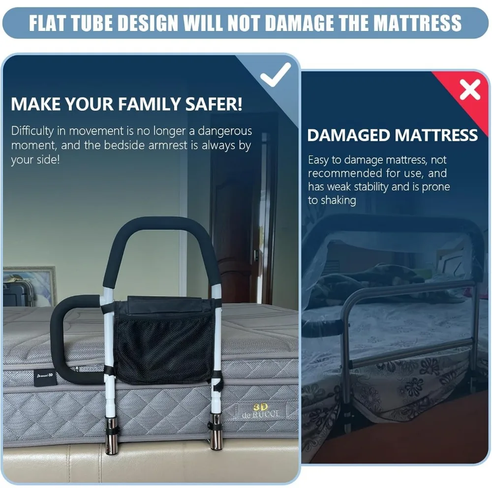 Adjustable Bed Safety Rail with Storage Pocket, Supports Up to 350lbs for Queen, King, Full, Twin Beds
