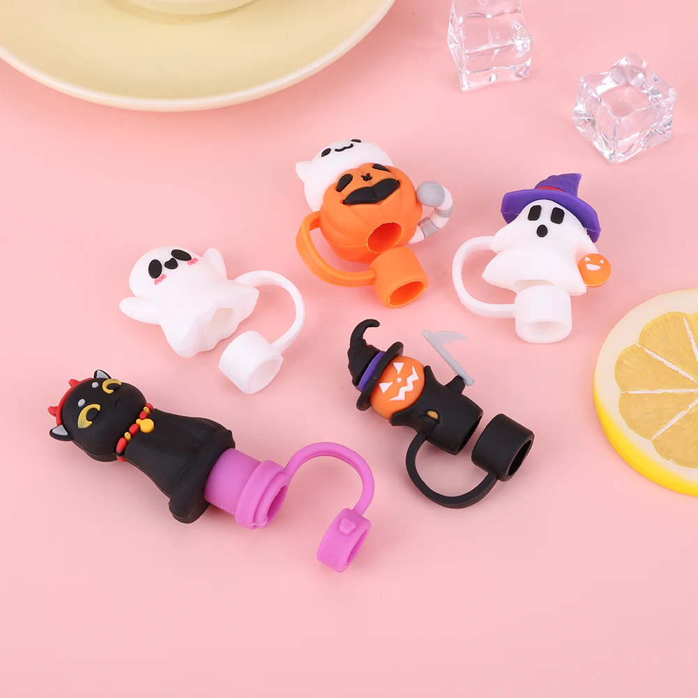 6/5/4/1PCS Halloween Straw Cover Cap for Stanley Cup Silicone Straw Topper Straw Dust-Proof Reusable Straw Tips for Tumbler