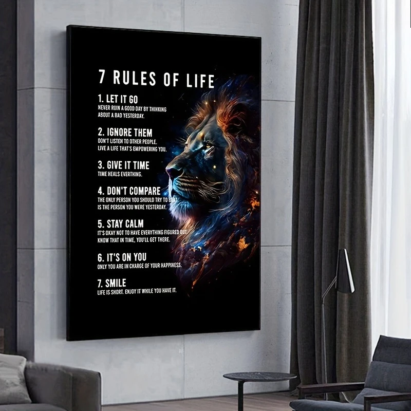 Animal Lion Art Poster Prints 7 Rules of Life Canvas Painting Inspirational Quotes Wall Art Picture for Living Room Home Decor