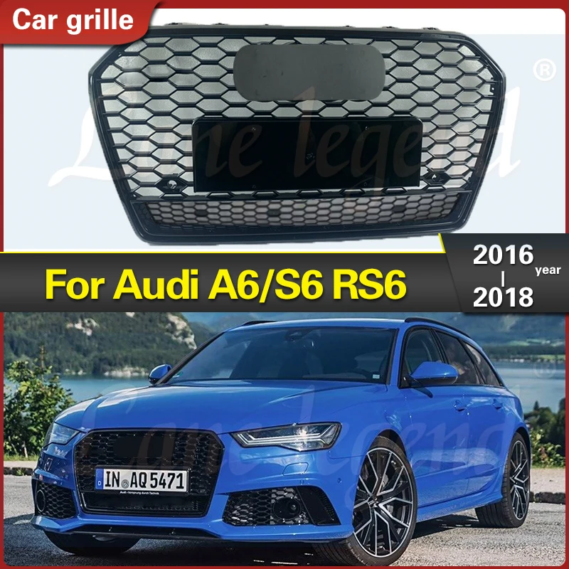 

For RS6 Style Front Sport Hex Mesh Honeycomb Hood Grill Black for Audi A6/S6 C7 2016 2017 2018 Racing Grills Car Accessories