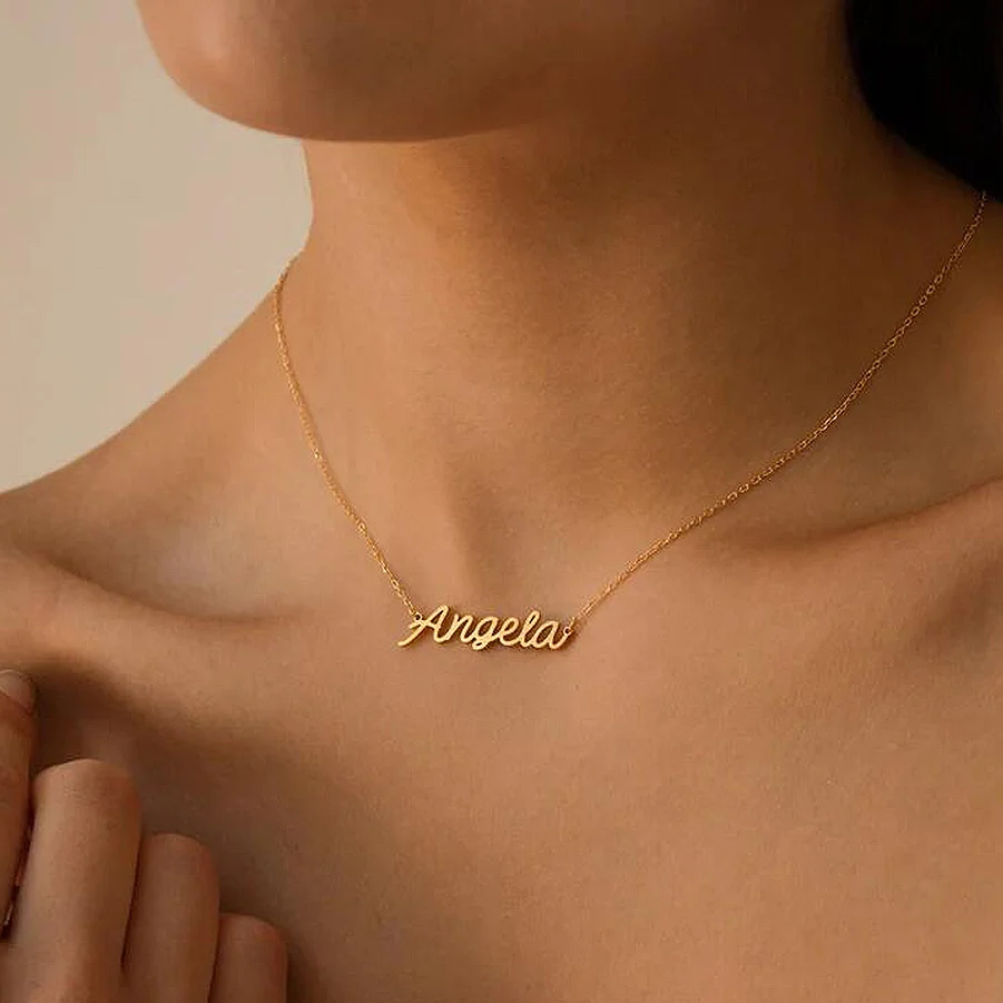 Personalised Name Necklace for Women Stainless Steel Jewelry Custom Letter Nameplate Pendant Gold Cross Chains Neck Choker Gift