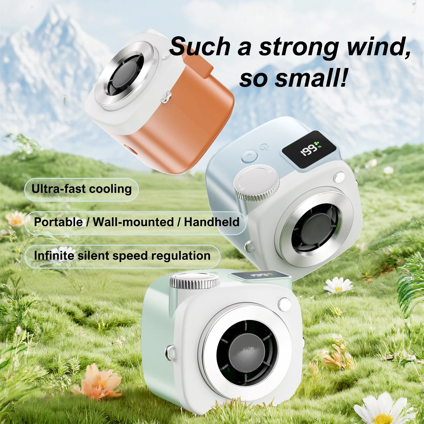 Portable Handheld 93g Mini Fan Camera-shaped Ultra-fast Cooling Electric Fan 199-speed Adjustable Outdoor Neck-hanging Fan
