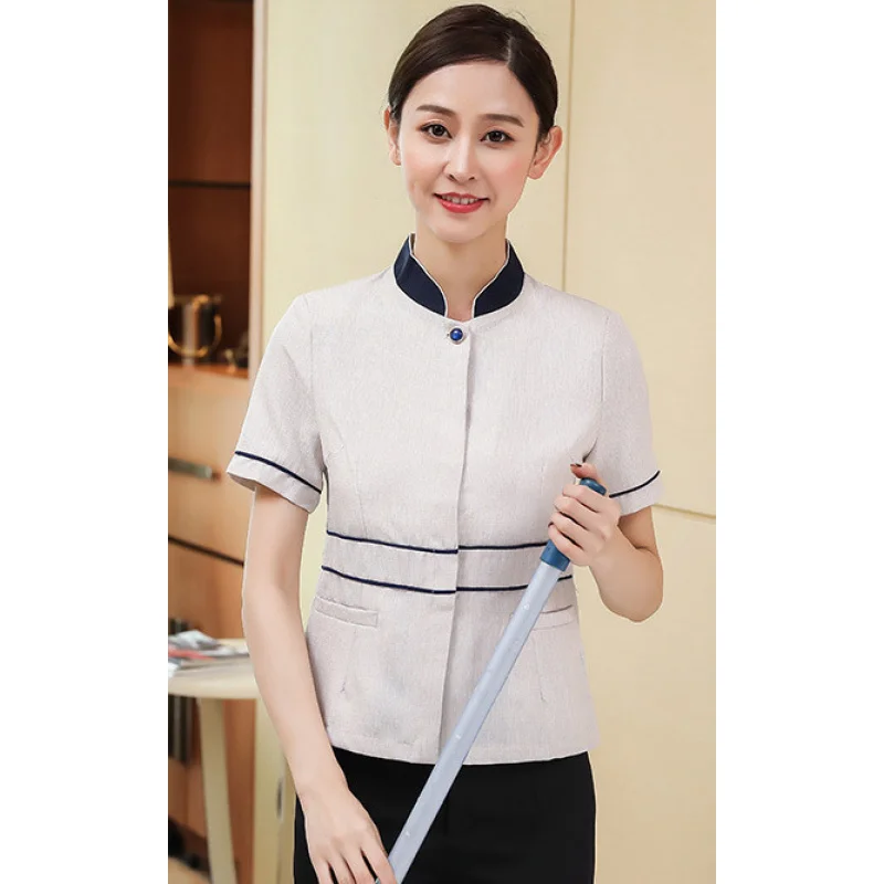 ผู้หญิงแขนสั้นชุดทํางานสําหรับโรงแรม HousekeepingPAAuntie ทําความสะอาดชุดฤดูร้อนโรงแรม Property Housekeeping Attendant Un