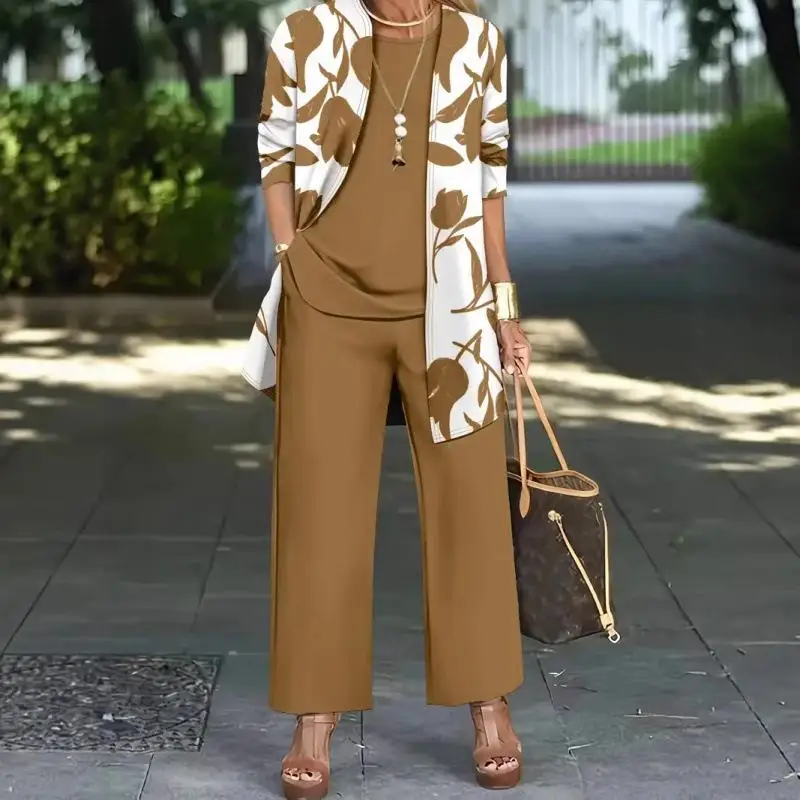 Women's Plus Size 3 Piece Set Floral Print Open Front Jacket Wide Leg Pants Casual Summer Outfits