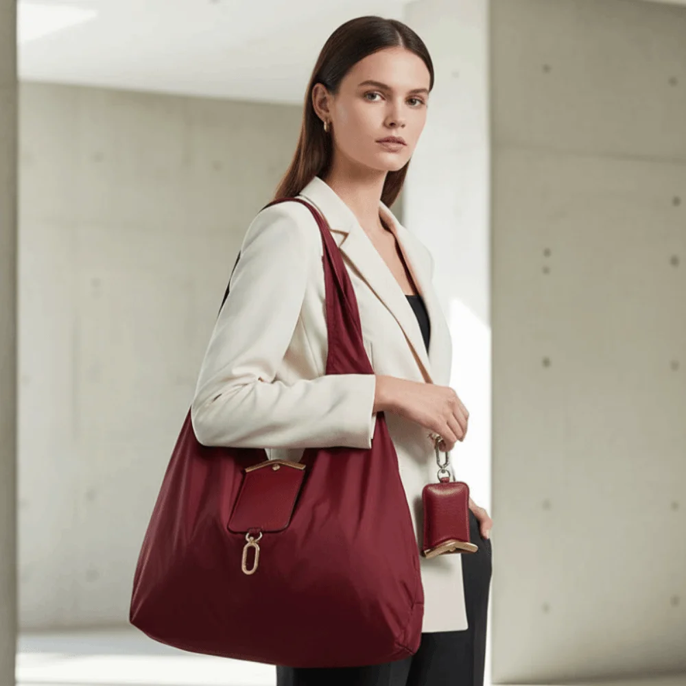 Solid Color Key Chain Tote Bag Mini Tear-Resistant Foldable Shopping Bag Ultra-Lightweight Faux-Leather Case