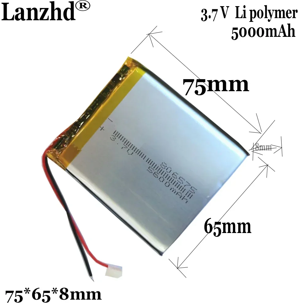 Rechargeable 5000mAh Li-Po Battery 806575 li-ion Lipo cells Lithium Li-Po Polymer Battery For MP3 MP4 DVD GPS Bluetooth Headset