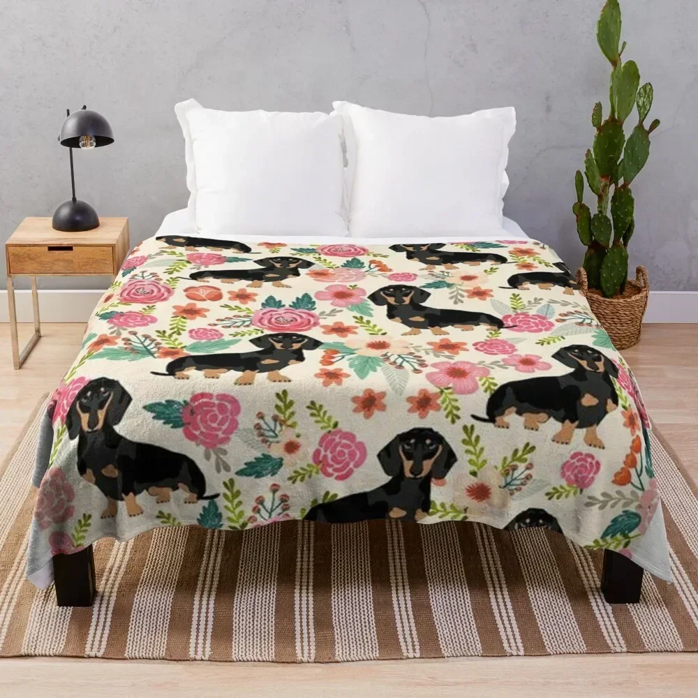 

Dachshund Dogs and flowers Throw Blanket Cozy Warm Blanket for Bed Room Decor
