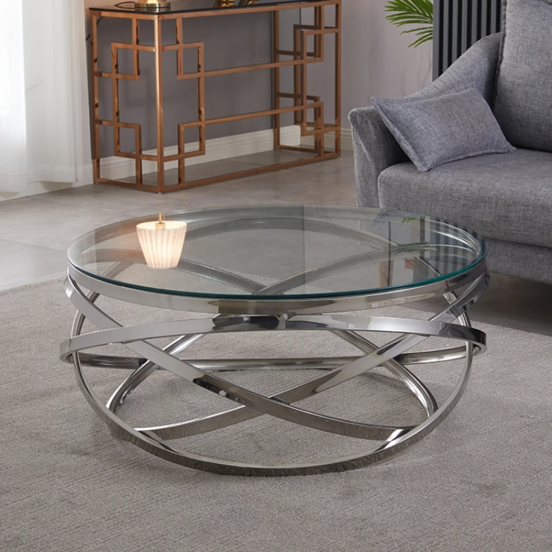 

Modern Times Glass Stainless Steel Living Room Furniture Gold or Silver Round Coffee Table