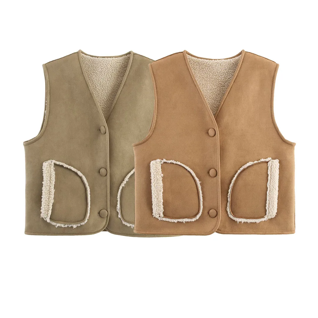 سترة نسائية جديدة من فراء الضأن من KASLEAD مع قطري على شكل حرف V Svel Street Sle بطول عادي وزر واحد للإغلاق #5