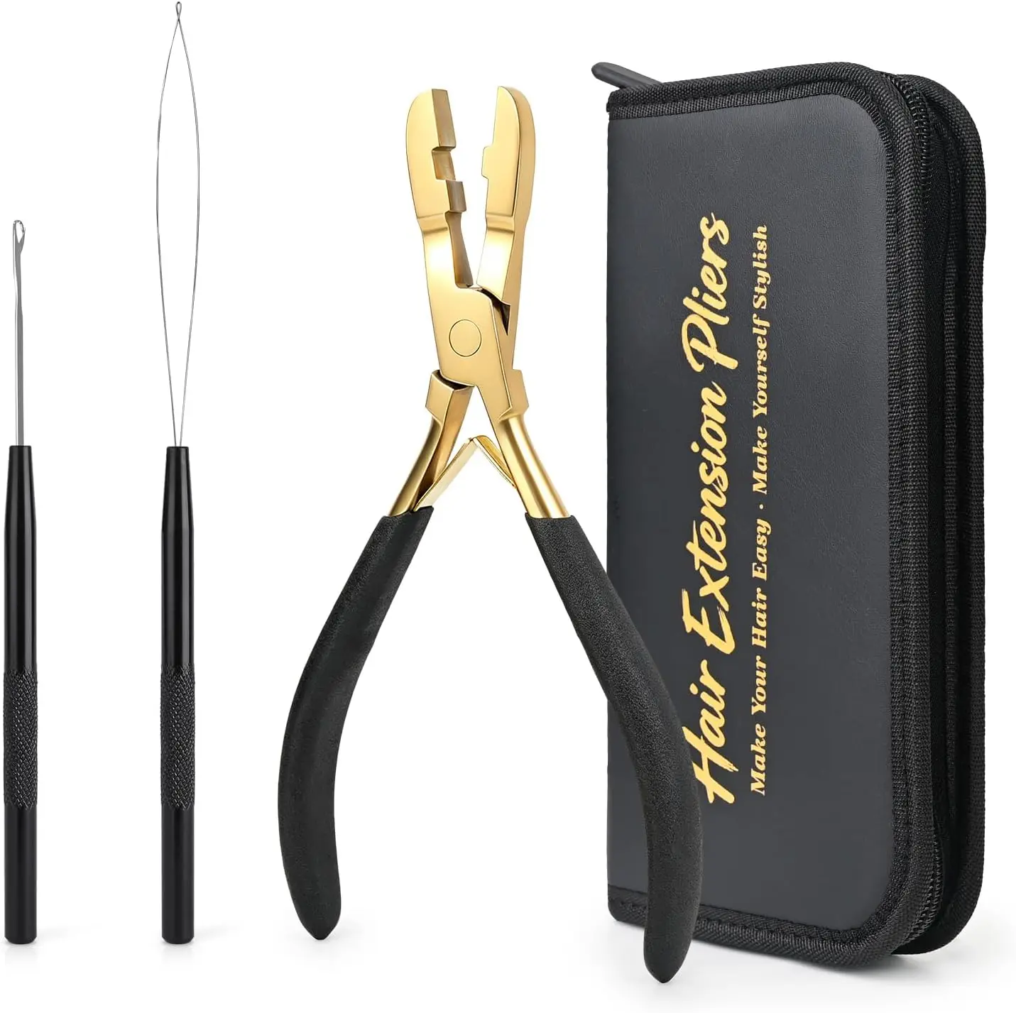 FOSHIO Hair Extension Pliers Stainless Steel Micro Bead Nano Link Opener & Remover Anti-Slip Handle Human Hair Extensions Kit
