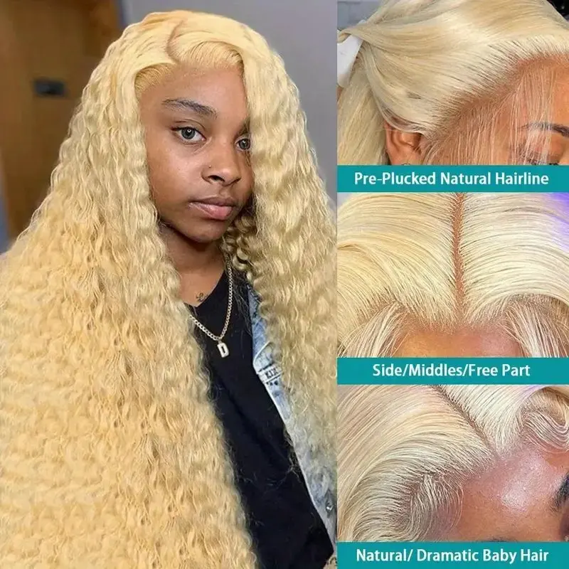 13x6 Lace Front 613 Blonde 24 Inches 13x4 Lace Frontal Wig Blonde Deep Wave Glueless Curly  Human Hair Wig 150 Density