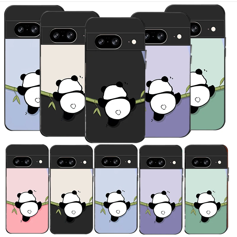 Cute and adorable panda For Google Pixel 8 7 9 10 Pixel 10 Pro XL Pixel 9 Pro XL Pixel 8a 7a Pixel 7 Pro Black Glass Phone Case