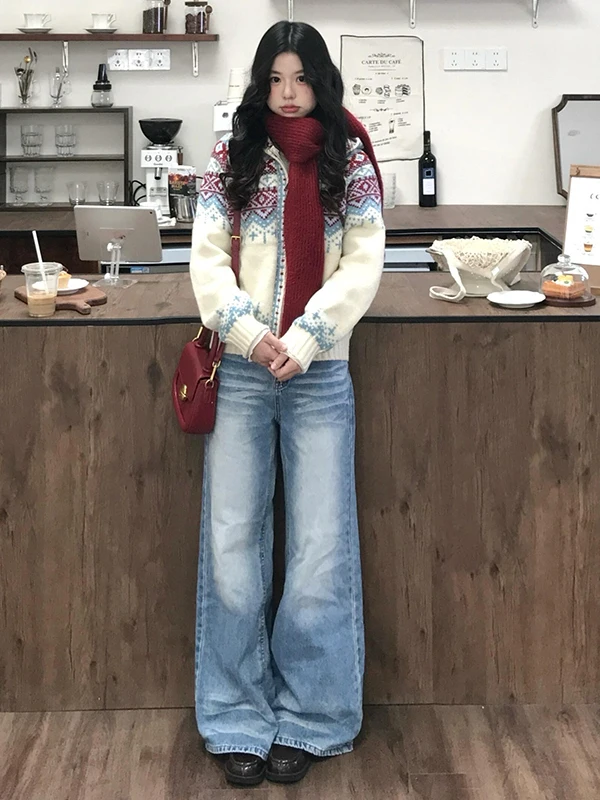 Jeans a gamba larga a vita alta retrò americani da donna autunno inverno nuovi pantaloni in denim dal taglio dritto allentato Vintage Sle Ladies Premium