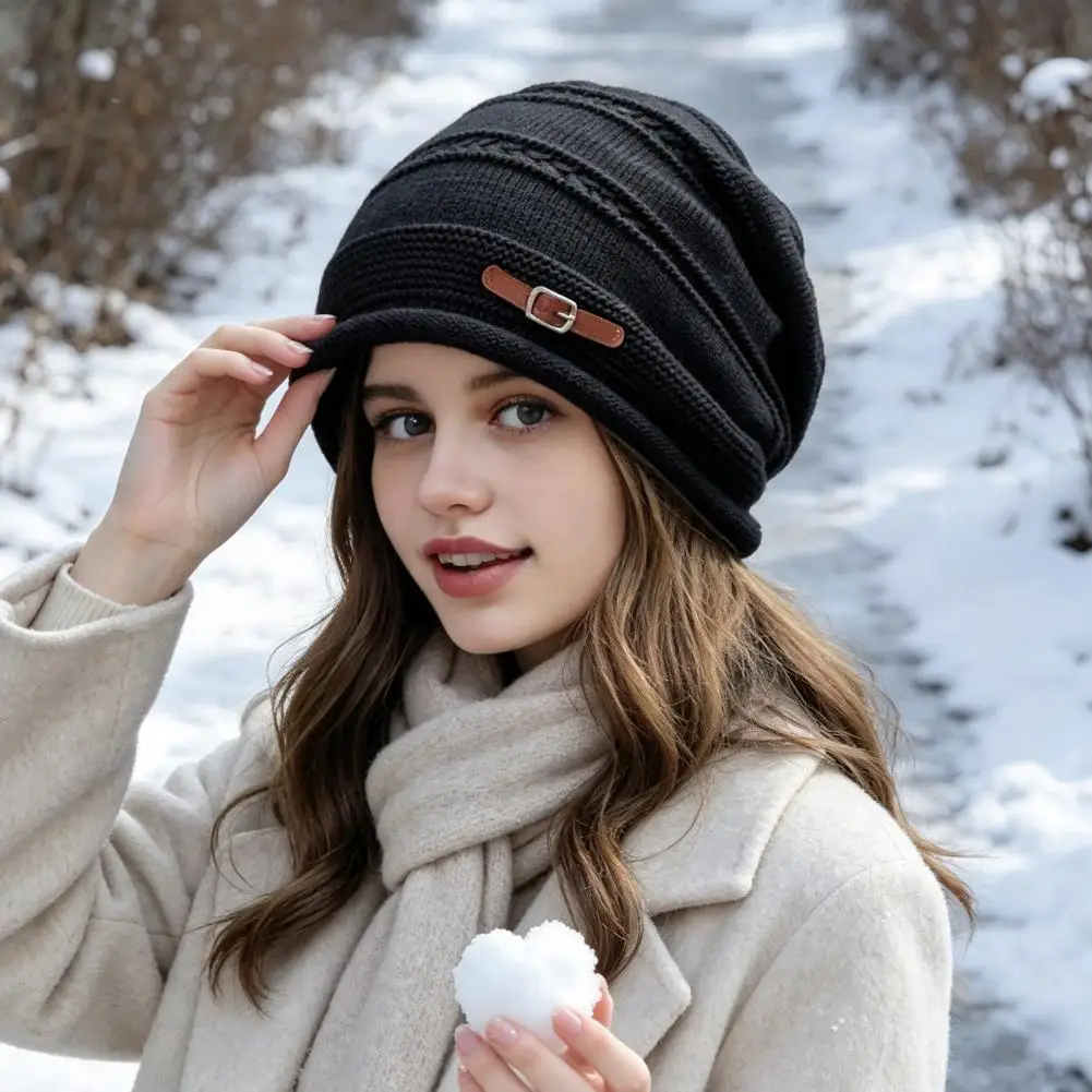 Stretchy S for Heads Winter Knitted Cap for Women Girls Thick Plush Lined Hat Warm Stylish Weather Headwear Fashionable Stacked