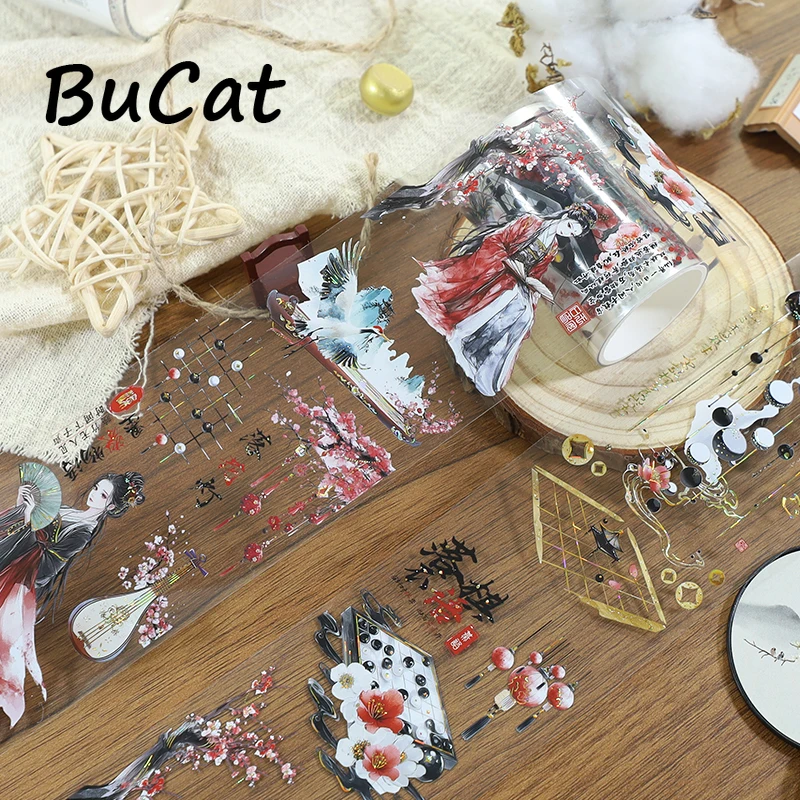 2m/Roll Ink-Dyed Stories PET Washi Tape Ancient Style Transparent Roll Sticker Decorative Adhesive Tape For Scrapbooking Journal
