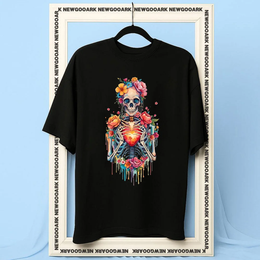 Bones and heart Shirt Woman Man Summer Cotton Graphic T Shirts Adult Streetwear Camisetas Short-sleev Breathable O-neck