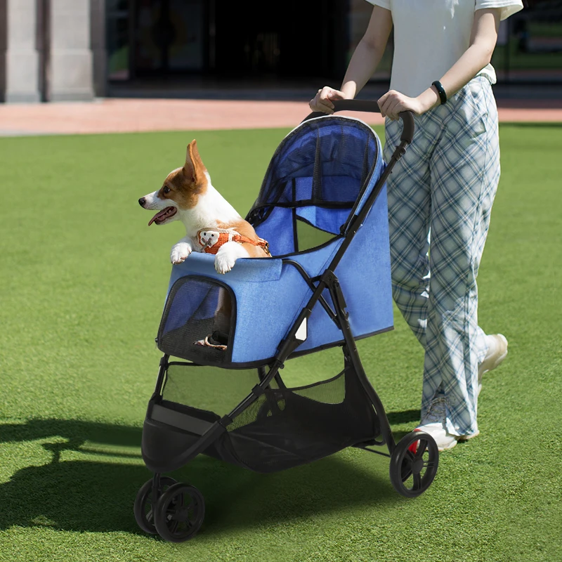 

China Supplier Cats Dogs Foldable 3 Wheel Ibiyaya Pet Stroller with Jumps and Dog Holes 74.5*52.2*98cm
