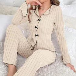 Conjunto de pijama casual de duas peças feminino, elegante e veste, roupas quentes para casa, outono e inverno