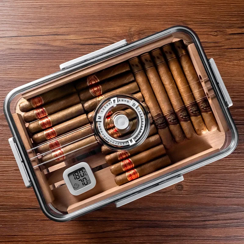 Large Portable Sealed Cigar Box Humidifier Cedar Woooshelf Multifunctional Hygrometer Pp Material