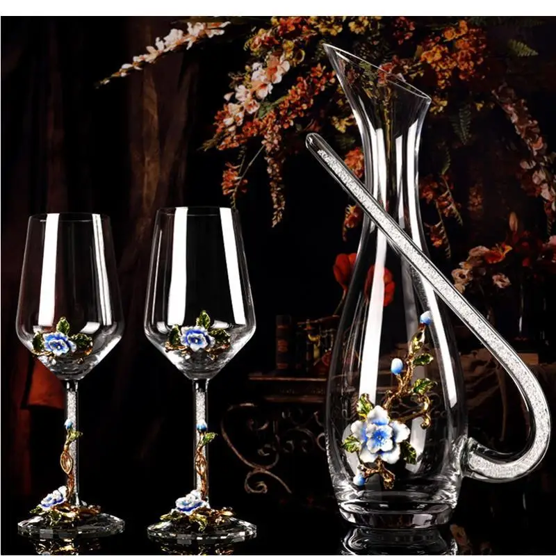 

Enamel Color, Crystal Cup, Red Wine Cup Set, U-shape, Decanter, Home Bar, Glass, Accessories, Gifts