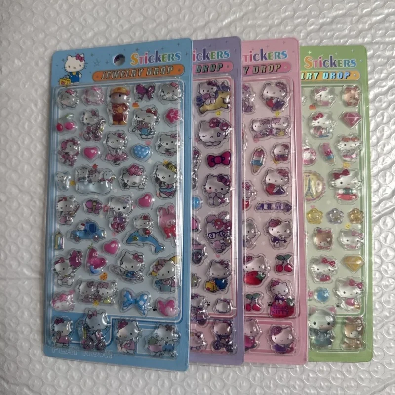 

4Pcs New Cartoon Sanrio Hello Kitty Sports Series Solid Gem Texture Translucent Solid Relief Sticker Mirror Decoration Girl Gift