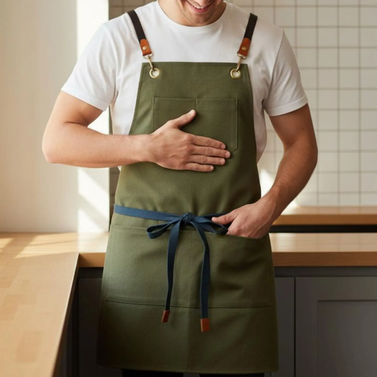 

Canvas Work Apron Adjustable Straps Sturdy Duty Canvas Apron Workwear Gender-Neutral Design for Baristas, Garden