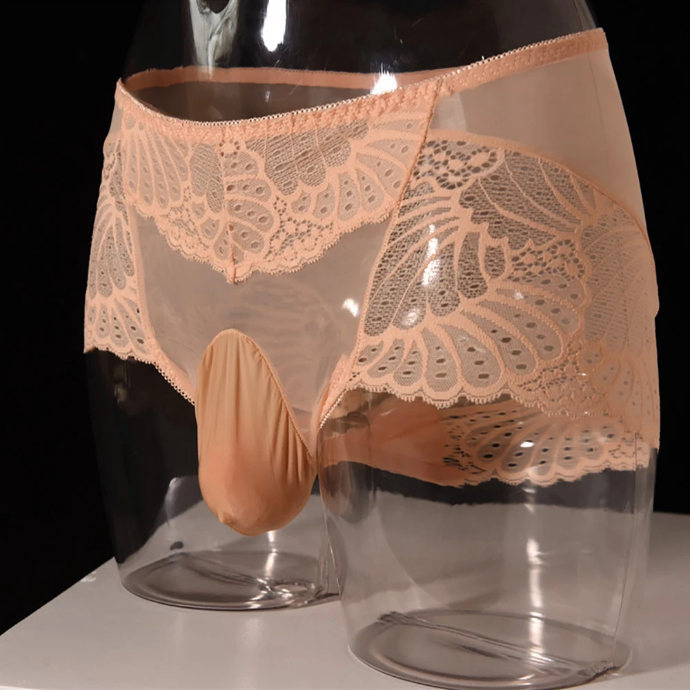 

Men's See Through Lace Briefs Low Rise Breathable Underwear Soft Nylon and Spandex Fabric with Contoured Pouch